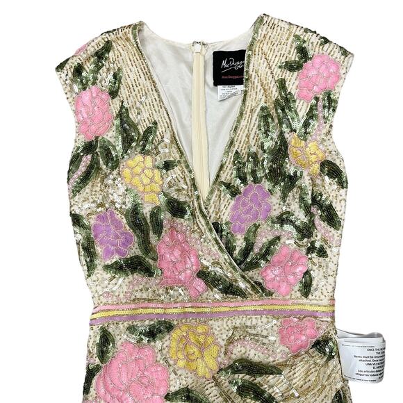 MAC DUGGAL 5420 Beaded Floral V-Neck Cap Sleeve Slit Gown Nude Multi 6 NEW - Picture 4 of 9